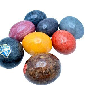 Hand-Carved Italian Alabaster Decorative Eggs Multi-Color Polished Vtg 2.25"